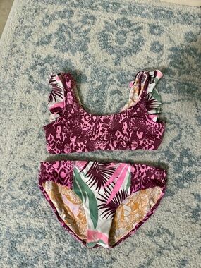 Maaji Girls' Reversible Pink Tropical Print Two-Piece Swim Set